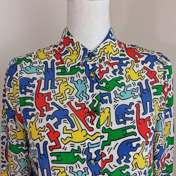 Alice + Olivia Keith Haring x AO Willa Silk Blouse Size X-Small - Picture 3 of 11